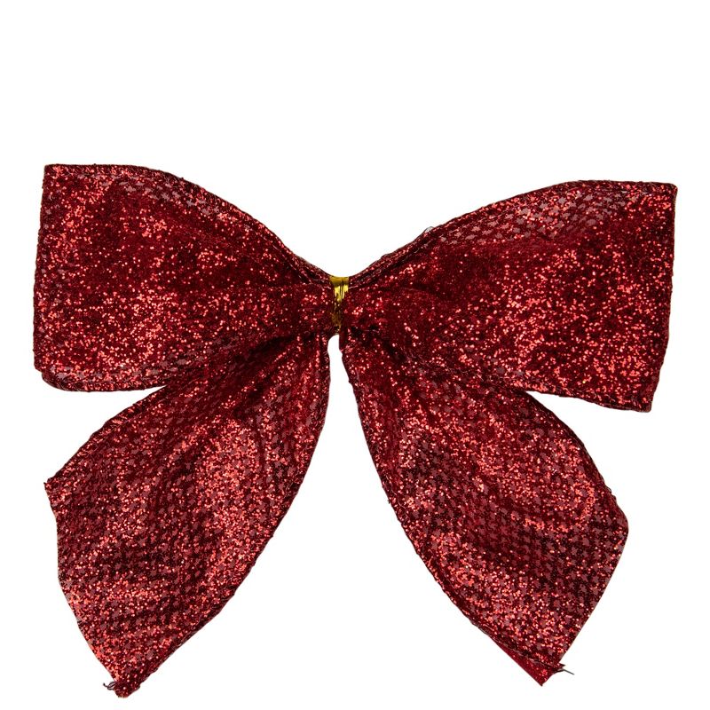 Northlight Pack of 6 Red Glittered 2 Loop Christmas Bow Decorations 5.5", 3 of 5
