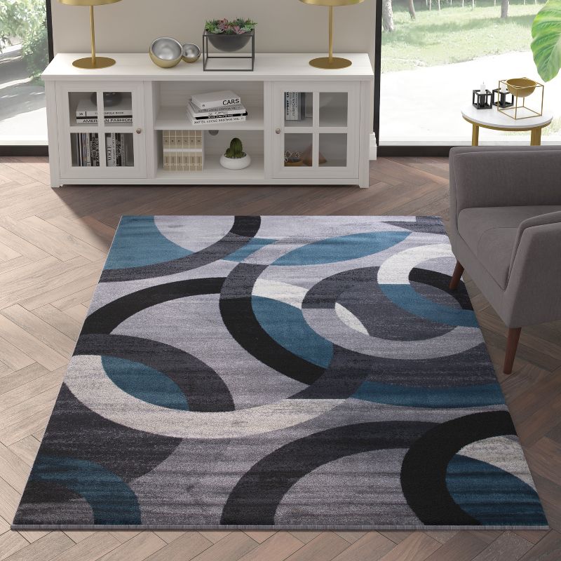 Emma and Oliver Geometric Circles Olefin Area Rug with Natural Jute Backing, 3 of 10