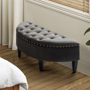 Caspar Storage Bench with Solid wood Legs| ART OF LIVING DESIGNS-GREY - 1 of 4