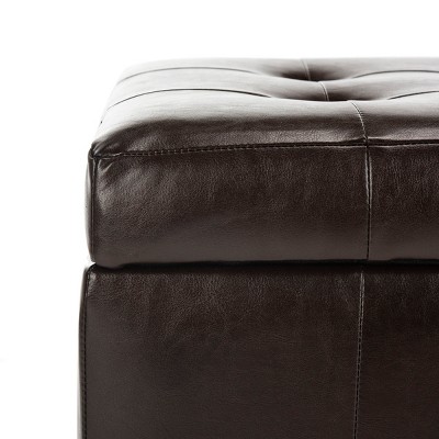 Large Brown Leather Storage Bench with Button Tufts