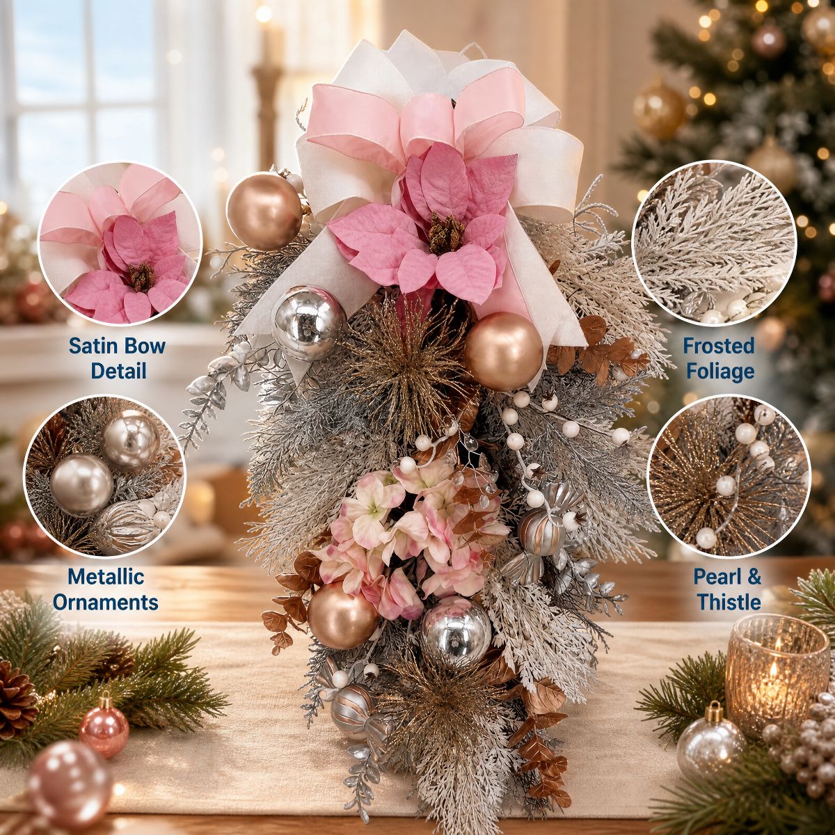 Garvee 30-Inch Christmas Wreath for Front Door with Pink Ribbon Bow - Artificial PVC Wreath for Holiday Door Decor Indoor Outdoor - thumbnail 5