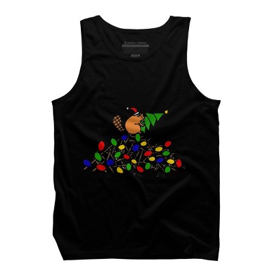 Men's Design By Humans Cool Christmas Beaver dding Lights to Dam By SmileToday Tank Top