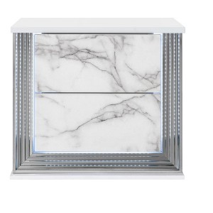 HomeRoots 25" White Wood Faux Marble Solid and Manufactured Wood Lighted Two Drawer Nightstand with USB Port - 1 of 4