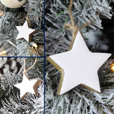 White Enamel Star-Shaped Wood Christmas Ornaments Set