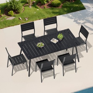 Crestlive Products Patio Outdoor Dining Set with Armless Chairs Wooden-Like Top & Aluminum Frame & Umbrella Hole - 1 of 4