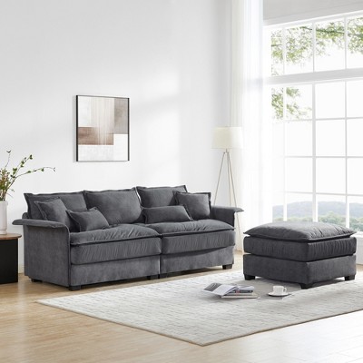 Whisen Oversized L-shaped Luxury Sectional Sofa with Bentwood Armrests, Ultra Thick Double Cushions and Ottoman