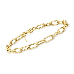 Pure Collection by Ross-Simons Italian 14kt Yellow Gold Roped and Polished Paper Clip Link Bracelet Size 7 - 1 of 3