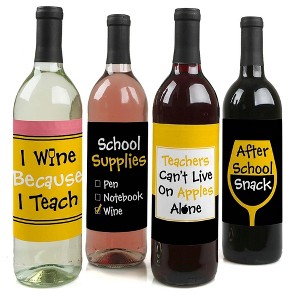 Big Dot of Happiness Best Teacher Gift - Teacher Appreciation First and Last Day of School or Christmas Gift - Wine Bottle Label Stickers - Set of 4 - 1 of 4