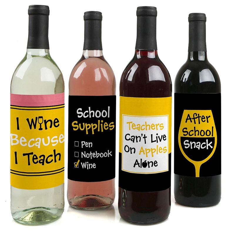 Big Dot of Happiness Best Teacher Gift - Teacher Appreciation First and Last Day of School or Christmas Gift - Wine Bottle Label Stickers - Set of 4, 1 of 9