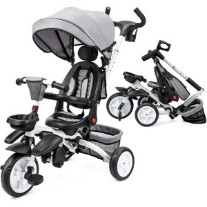 7-in-1 Foldable Baby Tricycle Stroller for Kids Ages 1-5, Toddler Trike with Adjustable Push Handle, Safety Harness, Storage Basket & Cup Holder - 1 of 4
