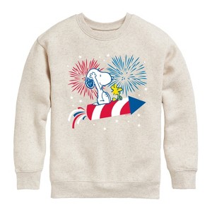 Boys' - Peanuts - Snoopy And Woodstock Fireworks Graphic Long Sleeve Fleece Sweatshirt - 1 of 4