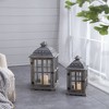 AZL1 Life Concept Decorative Lantern Wooden Candle Lanterns Set of 2 with Metal Roof for Indoor Outdoor Home Garden Wedding, Gray, 12.2"*12.2"*30.3" - 4 of 4