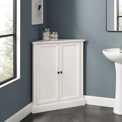 White Pinewood Corner Kitchen Pantry with Adjustable Shelving