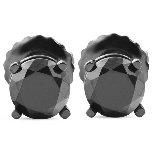 Pompeii3 1 TCW 14k Black Gold Round Black Diamond Screw Back Studs Earrings - 1 of 4