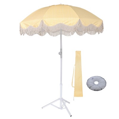 LAGarden Fringe Patio Umbrella with Base Included Tripod Stand Tilt Outdoor Beach for Sand Shadewith Bag