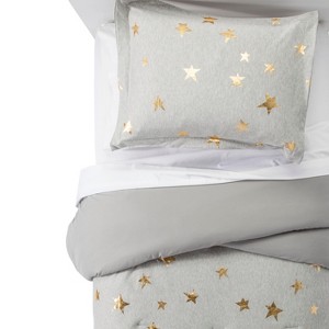 2pc Twin Jersey Stars Comforter Set Gray & Gold - Pillowfort