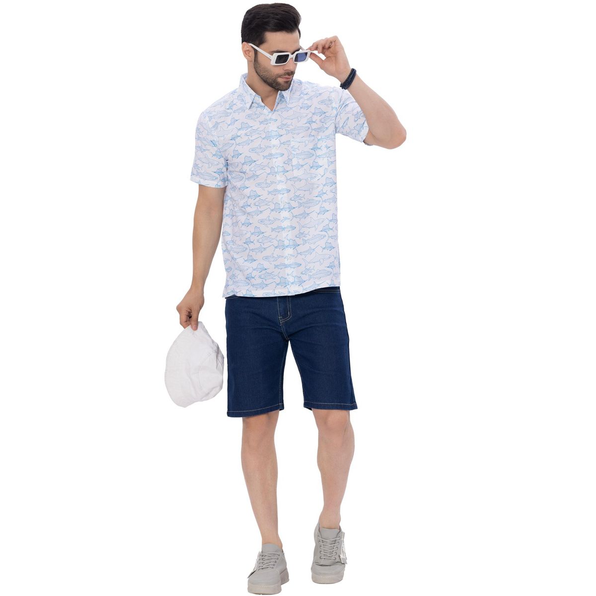 HAPPY BAY Mens Short Sleeve Button Down Casual Beach Shirt XXL Saltwater Fish Blue White - thumbnail 6
