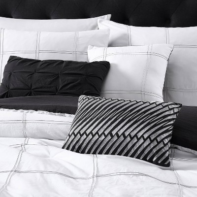 White and Black Reversible Microfiber Comforter Set with Decorative Pillows