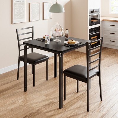 3 Piece Dining Table Set for 2,Metal Frame Wood Kitchen Table and 2 Chairs, Small Dining Furniture Set for Small Space Apartment Dining Room