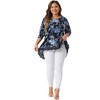 Agnes Orinda Women's Plus Size Lace Trim Floral Pattern Long Sleeve High Low Hem Tunic Blouse - 3 of 4