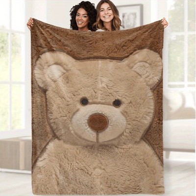Cozy Flannel Teddy Bear Blanket Contemporary Style Flannel Blanket Christmas Gift.