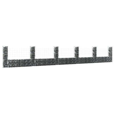 vidaXL U-shape Gabion Basket with 6 Posts Iron 244.1 in.x7.9 in.x39.4 in.