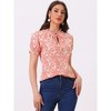 Allegra K Women's Ruffle Tie V-Neck Casual Smocked Short Sleeve Floral Top - 2 of 4