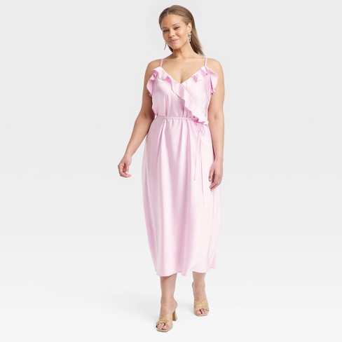 Women's Ruffle Midi Slip Dress - A New Day™ Pink 4X