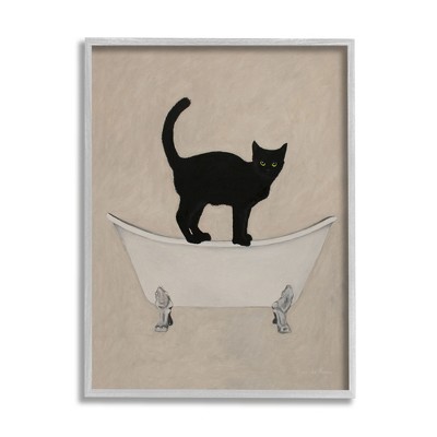 Stupell Industries Black Cat Simple Claw Foot Bathtub Bathroom Painting Framed Giclee Art