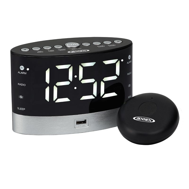 JENSEN JCR-255 AM/FM Digital Dual Alarm Clock Radio with Under Pillow Vibrator, 1 of 7