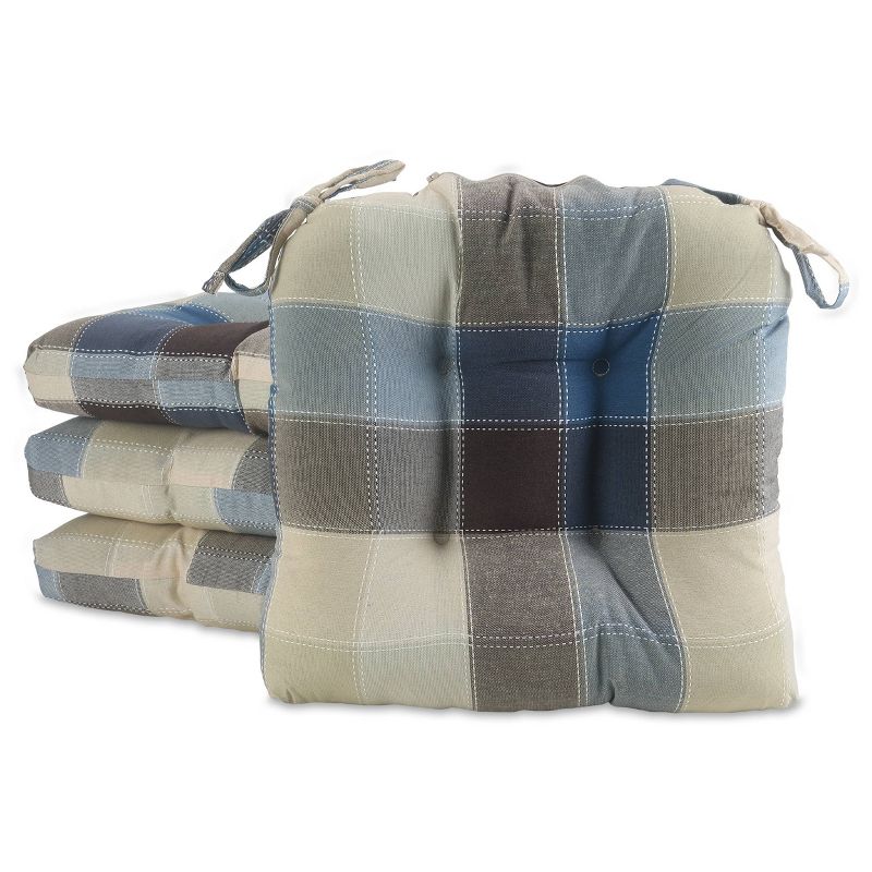 Cobalt Harris Plaid Woven Plaid Chair Pads with Tiebacks (Set Of 4) - Essentials, 1 of 4