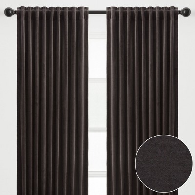 Charcoal Velvet Blackout Indoor Window Curtain Panels, 52" x 96"