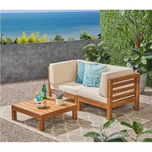CAVINAS Outdoor Loveseat with Low Foot Coffee Table, Acacia Wood Patio Sectional Set, Modern Backyard Furniture Set for Garden - 1 of 4