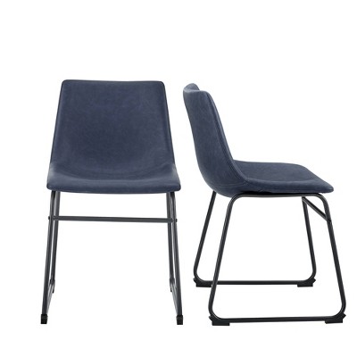 Set Of 2 Laslo Modern Upholstered Faux Leather Dining Chairs Navy