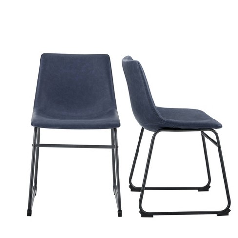 Set Of 2 Laslo Modern Upholstered Faux, Navy Blue Leather Chairs