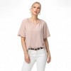 Anna-Kaci Women's Short Sleeve V-Neck Blouse with Gathered Shoulder Detail and Long Neck Tie Accent - 4 of 4