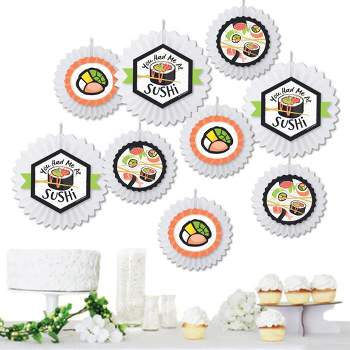 Big Dot of Happiness Let's Roll - Sushi - Hanging Japanese Party Tissue Decoration Kit - Paper Fans - Set of 9