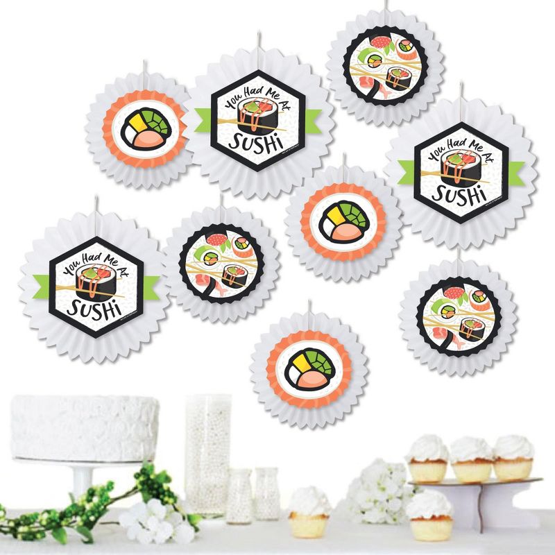 Big Dot of Happiness Let's Roll - Sushi - Hanging Japanese Party Tissue Decoration Kit - Paper Fans - Set of 9, 1 of 9