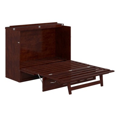 Walnut Full Murphy Bed Chest with Storage Drawer