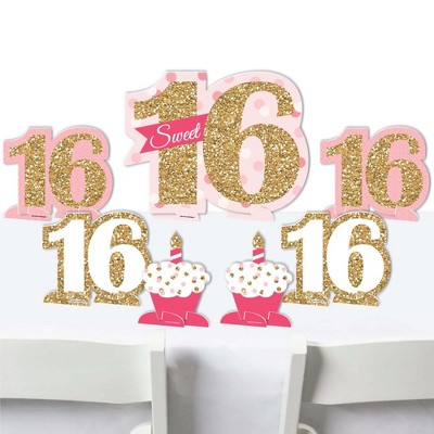 Big Dot of Happiness Sweet 16 - 16th Birthday Party Centerpiece Table Decorations - Tabletop Standups - 7 Pieces