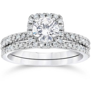 Pompeii3 5/8 Ct TDW Diamond Cushion Halo Engagement Wedding Ring Set White Gold - 1 of 4