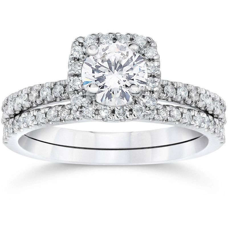 Pompeii3 5/8 Ct TDW Diamond Cushion Halo Engagement Wedding Ring Set White Gold, 1 of 6