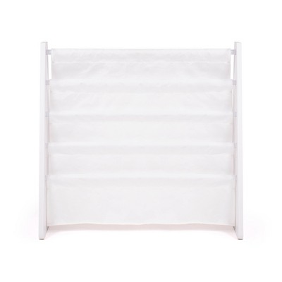 White 4-Tier Kids Book Rack with Fabric Pockets