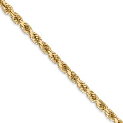 Black Bow Jewelry 4mm, 14k Yellow Gold, Diamond Cut Solid Rope Chain Necklace