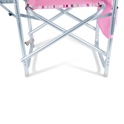 Pink Striped Aluminum Folding Camping Chair with Side Table
