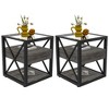 Set of 2 Modern End Tables with Drawer, Tempered Glass Top and Rustic Wood Grain MDF, Industrial Style Nightstands for Bedroom and Living Room - 3 of 4