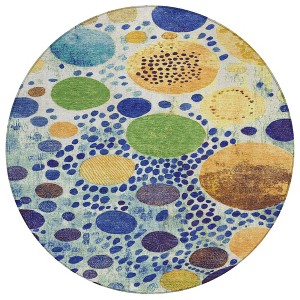 Navy Blue Yellow And Green Geometric Washable Indoor Outdoor Area Rug - 1 of 4