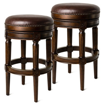 Maven Lane Pullman Upholstered Backless Kitchen Stool with Vegan Leather Cushion Seat, Set of 2