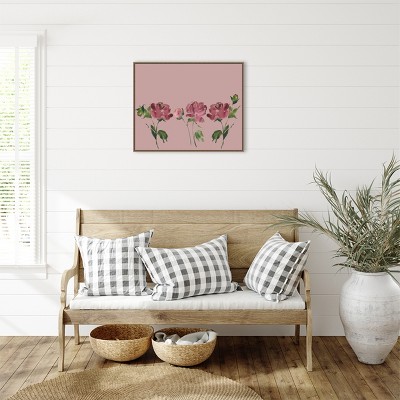 Mauve Peonies Beaded Bronze Framed Canvas Wall Art