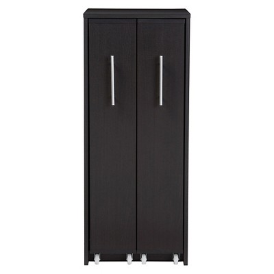 Dark Brown Wood Bookcase with Pull-Out Doors and Shelves